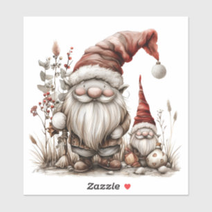 Pegatina Escandinavia Gnomes Red Watercolor Santa Clothing