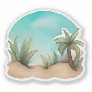 Pegatina Escena acuarela del oasis tropical