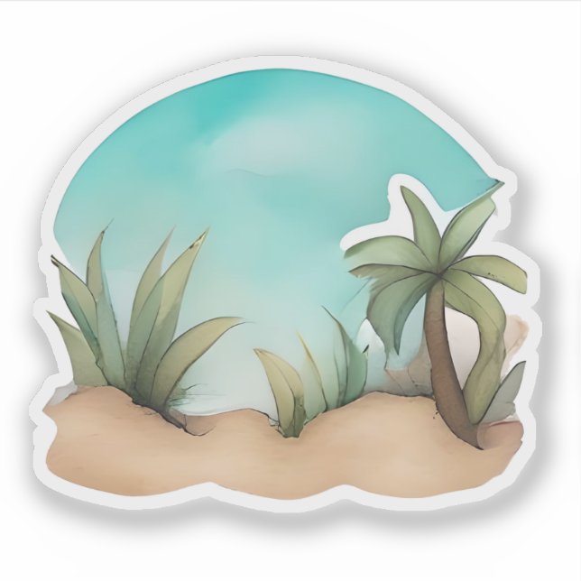 Pegatina Escena acuarela del oasis tropical (Anverso)