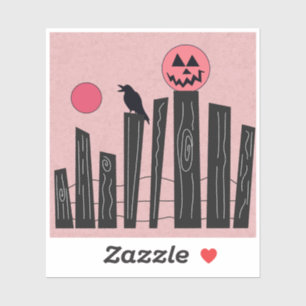 Pegatina Escena de Halloween con cerca, cuerdas, luna llena