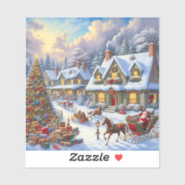 Pegatina Escena de la aldea de Navidades encantadores