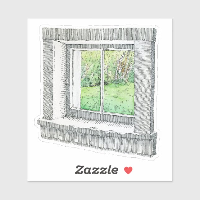 Pegatina Escena de la naturaleza de la ventana de tinta y a (Hoja)