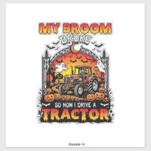 Pegatina Escoba Rompió Tractor Halloween Bruja Fantasmas_1