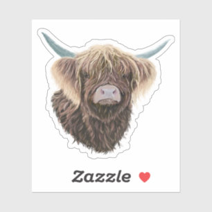 Pegatina Escocia Highland Cow Charlie con pelo resistente