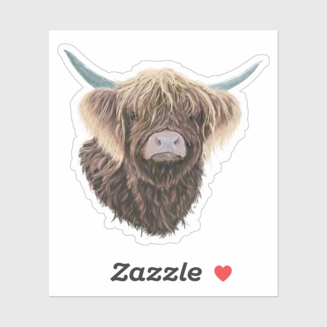 Pegatina Escocia Highland Cow Charlie con pelo resistente (Hoja)