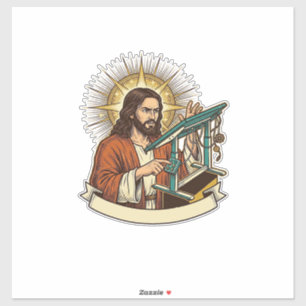 Pegatina Escritorio de pie roto de Jesús atascado a mitad d