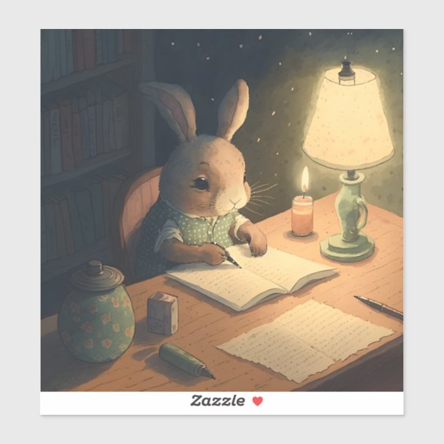 Pegatina Escritura de conejo en el escritorio - (Hoja)