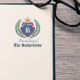 Pegatina Escudo azul vintage Monograma corona corona ex Lib