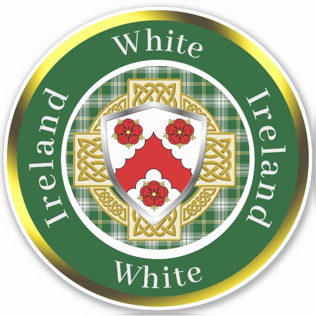 Pegatina Escudo blanco irlandés/cruz celta personalizada (Anverso)