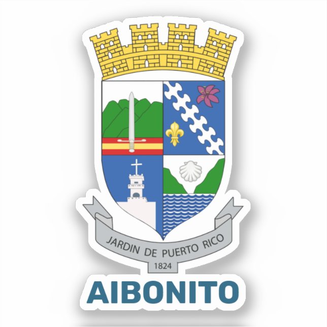 Pegatina Escudo de armas - Aibonito, Puerto Rico (Anverso)