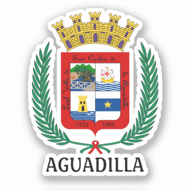 Pegatina Escudo de armas de Aguadilla, Puerto Rico (Anverso)