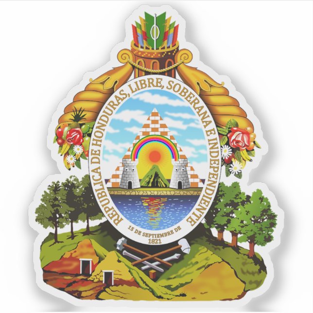 Pegatina Escudo de armas de Honduras  (Anverso)