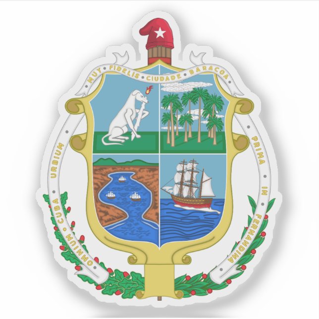 Pegatina Escudo de armas de la ciudad de Baracoa, Cuba (Anverso)