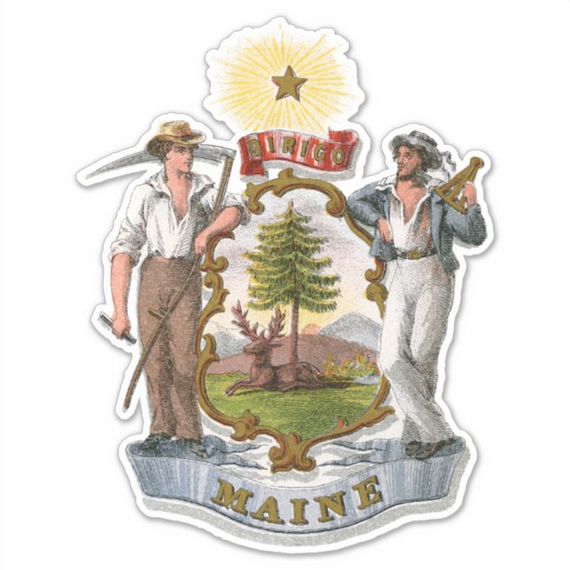 Pegatina Escudo de armas de Maine ilustrado (Anverso)