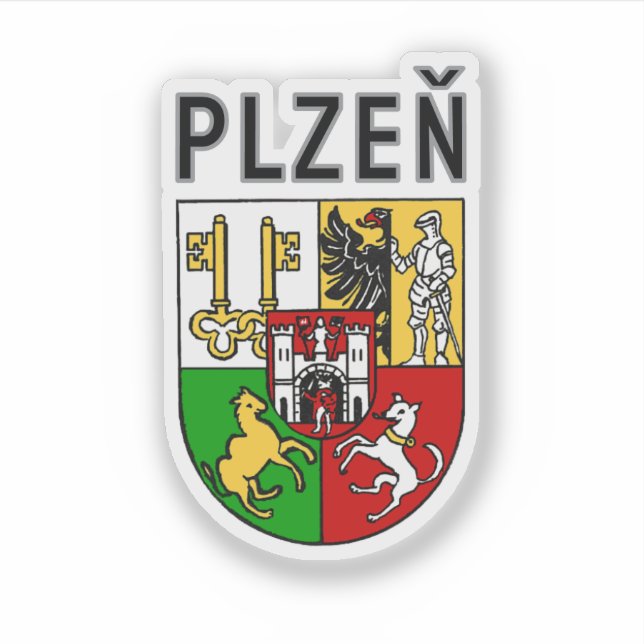 Pegatina Escudo de Armas de Plzeň, República Checa (Anverso)