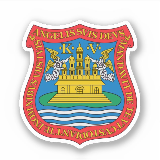 Pegatina Escudo de Armas de Puebla de los Ángeles, México (Anverso)