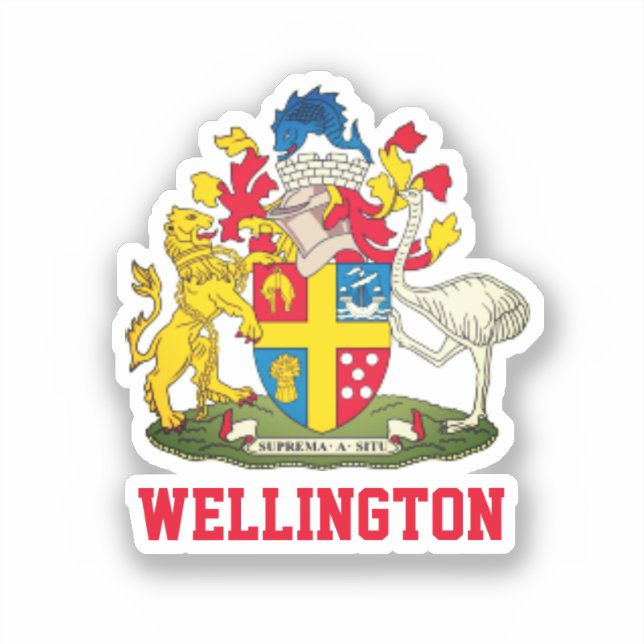 Pegatina Escudo de armas de Wellington, Nueva Zelandia (Anverso)