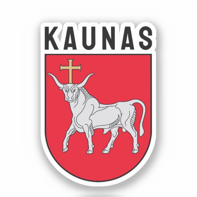 Pegatina Escudo de armas Kaunas, Lituania (Anverso)