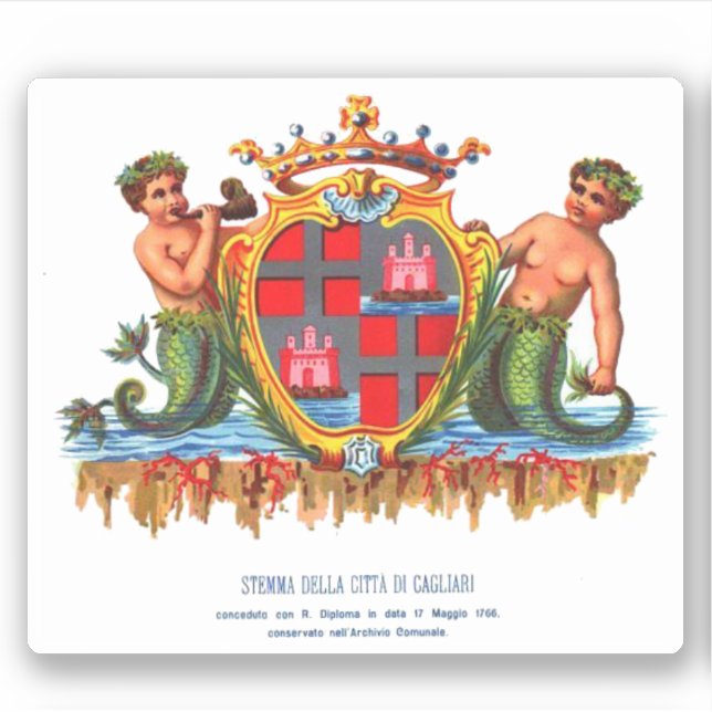 Pegatina Escudo de Cagliari, botón de Cerdeña (Anverso)