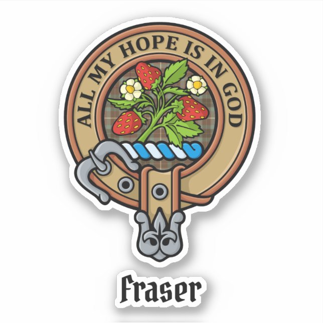 Pegatina Escudo de Clan Fraser sobre la caza del tartán (Anverso)