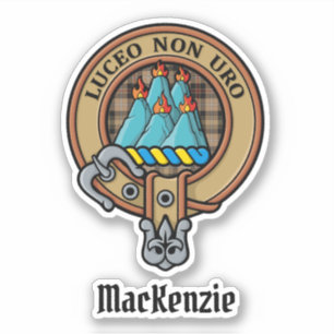 Pegatina Escudo de Clan MacKenzie sobre Tartán de Caza Brow