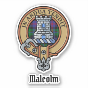Pegatina Escudo de Clan Malcolm sobre Tartán