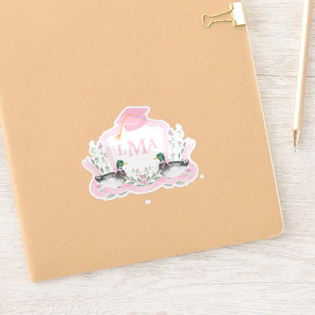 Pegatina Escudo de Graduación en Monograma del Pato Mallard (Cuaderno)