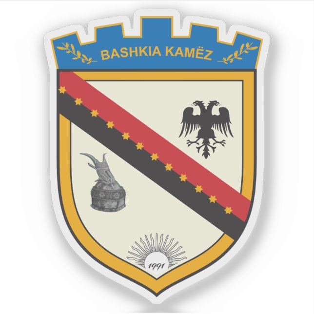 Pegatina Escudo de Kamëz, Albania (Anverso)