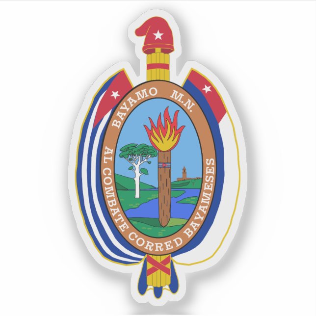 Pegatina Escudo de la ciudad de Bayamo, Cuba (Anverso)