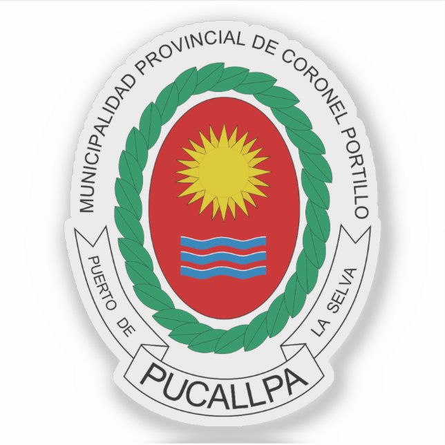Pegatina Escudo de la ciudad de Pucallpa, Perú (Anverso)
