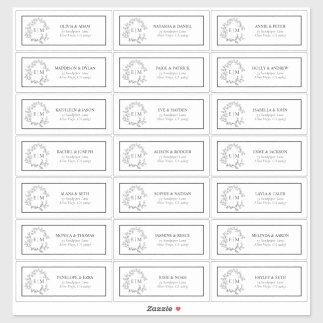 Pegatina Escudo de Leafy Blanco y Negro Monograma Dirección (Hoja)