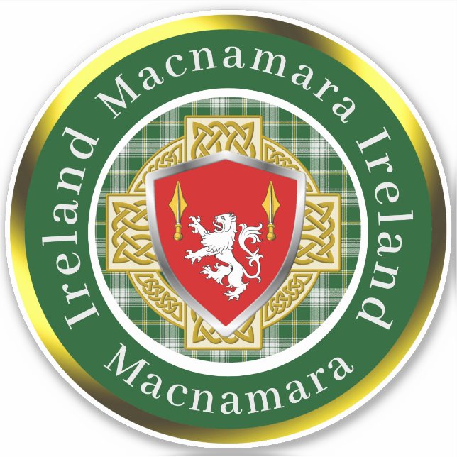 Pegatina Escudo de Macnamara y cruz celta personalizada (Anverso)