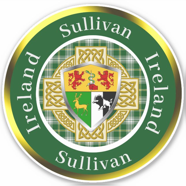 Pegatina Escudo irlandés/cruz celta Sullivan personalizado (Anverso)