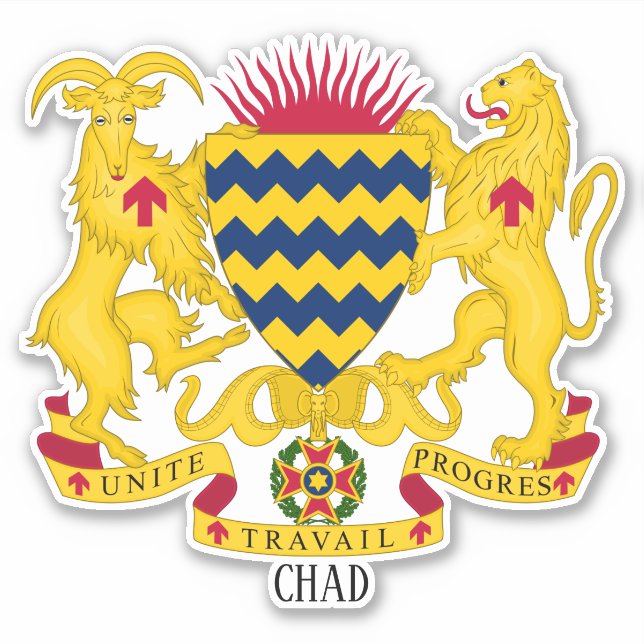 Pegatina Escudo Nacional Patriótico de Chad (Anverso)