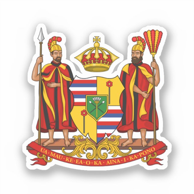 Pegatina Escudo Real de Armas del Reino de Hawai (Anverso)