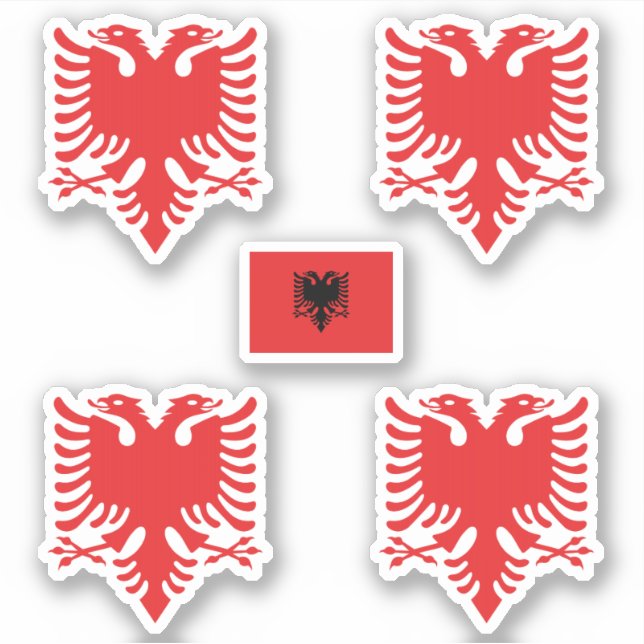 Pegatina Escudo y pabellón de Albania (Anverso)