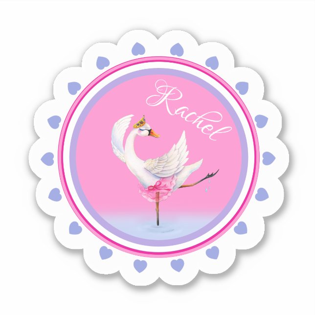 Pegatina Espectacular ballet bailarín cisne rosa personaliz (Anverso)