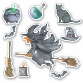 Pegatina Espeluznante Halloween Bruja temática