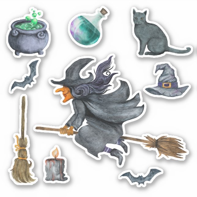 Pegatina Espeluznante Halloween Bruja temática (Anverso)