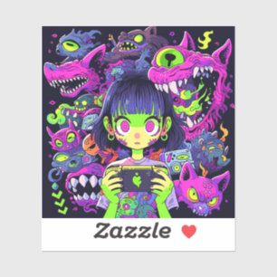 Pegatina Espeluznante horror lindo Anime Gamer Chica