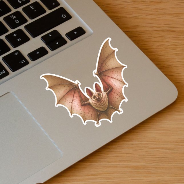 Pegatina Espeluznante Naranja volador de vibrantes alas de  (Spooky flying glowing burnt orange bat on vinyl sticker for Halloween.)