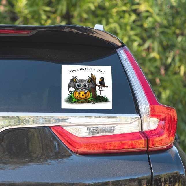 Pegatina Esperando Halloween , Cute Bat y Raven (Lado del coche)