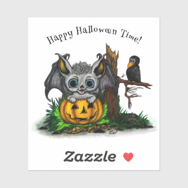 Pegatina Esperando Halloween , Cute Bat y Raven (Hoja)