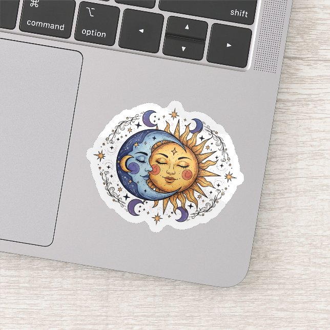 Pegatina Espiritual Boho Sol y Luna Celestial (Detalle)