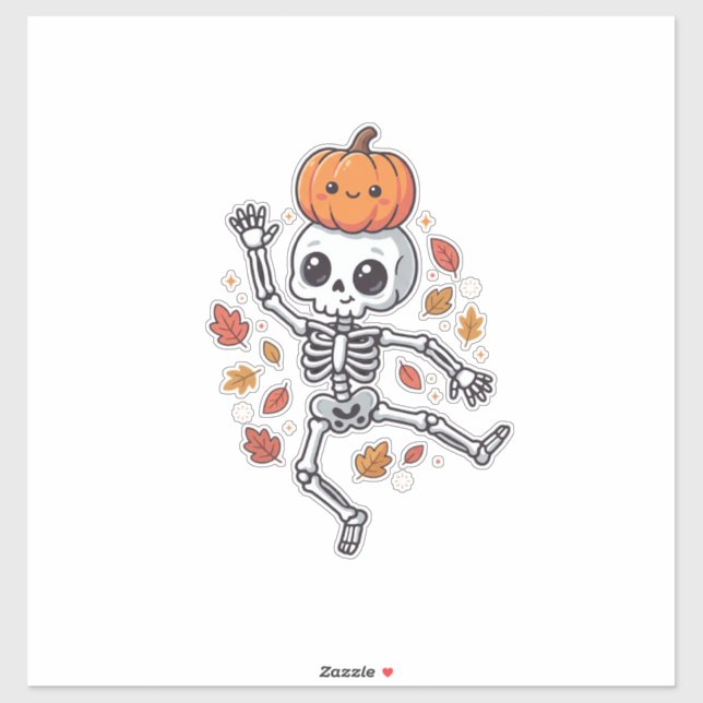Pegatina Esqueleto bailarín de Halloween lindo con cabeza d (Hoja)