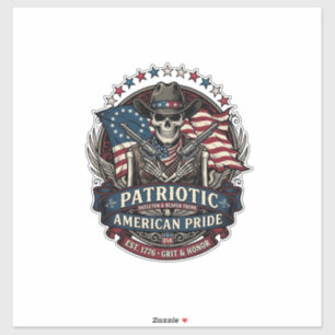 Pegatina Esqueleto Patriótico Vaquero Patriota Oscuro Esque