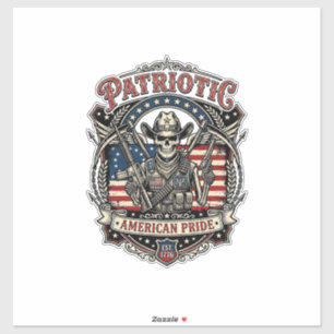 Pegatina Esqueleto Patriótico Vaquero Patriota Oscuro Esque