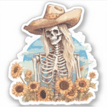 Esqueleto rústico occidental de vaca con girasoles