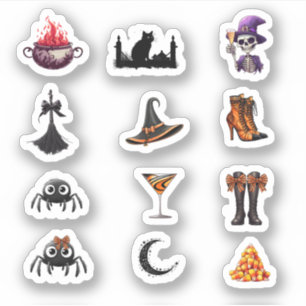 Pegatina Esqueletos arañas Boots Brooms coloridas Halloween