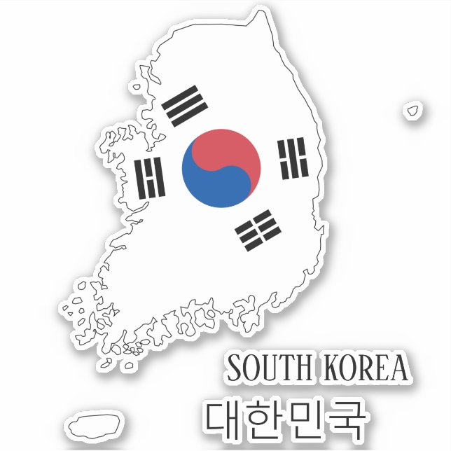 Pegatina Esquema del mapa de bandera de Corea del Sur (Anverso)